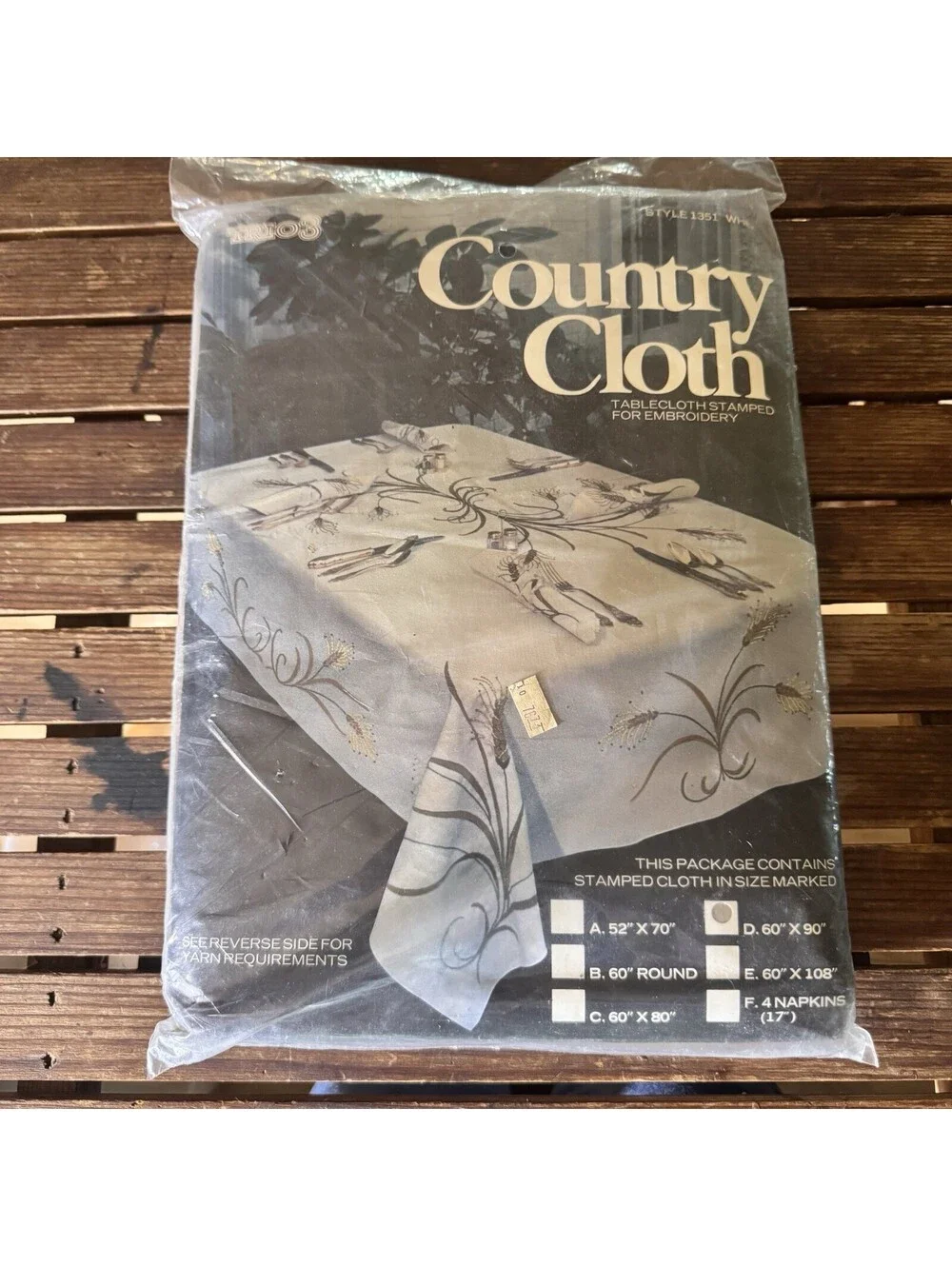 Vintage NOS Country Cloth Embroidery Tablecloth Kit Wheat Harvest 60x90 #1351